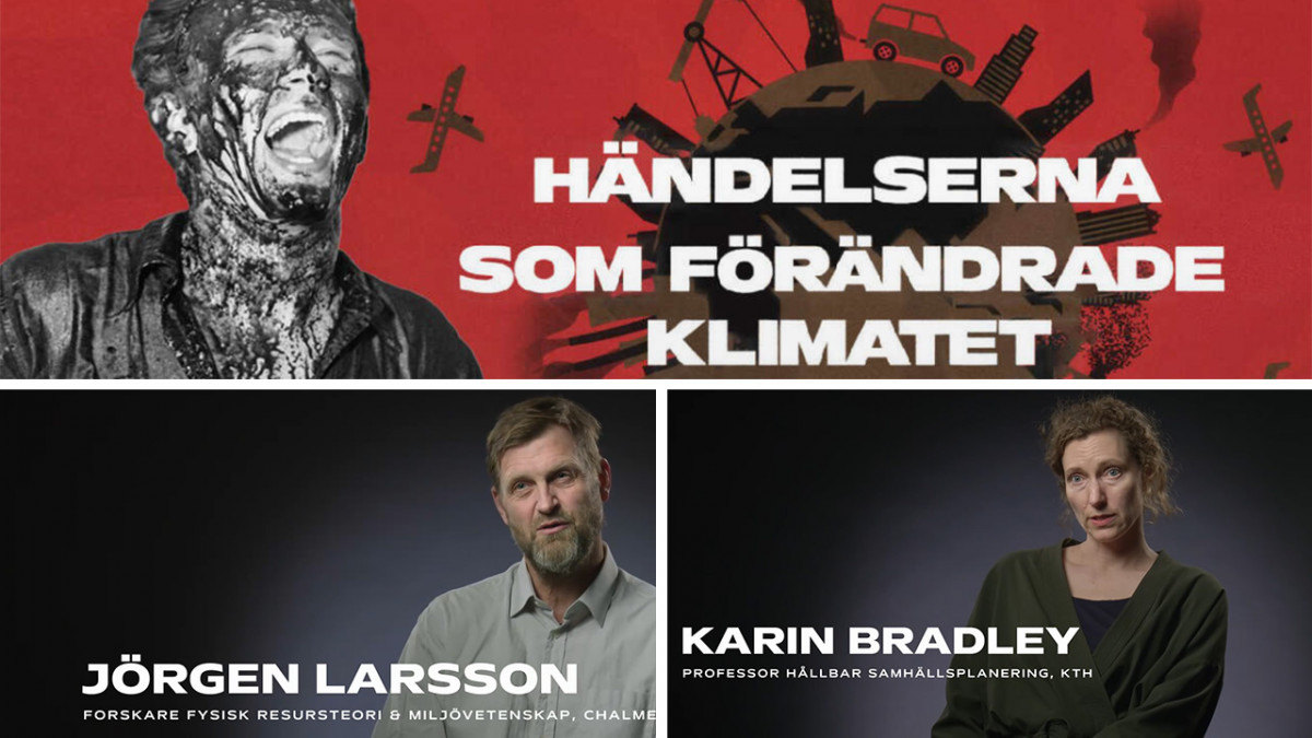 Tre bilder, en på en person täckt i olja med titeln på programmet. Och två bilder från programmet där Karin BRadley och Jörgen Larsson intervjuas.